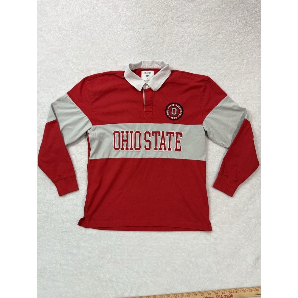 Hollister Ohio State Buckeyes Rugby Polo Shirt Medium Boxy Heavyweight Cotton
